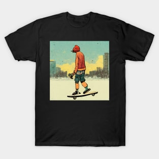 Skateboarder wearing all the right gear in the city. T-Shirt